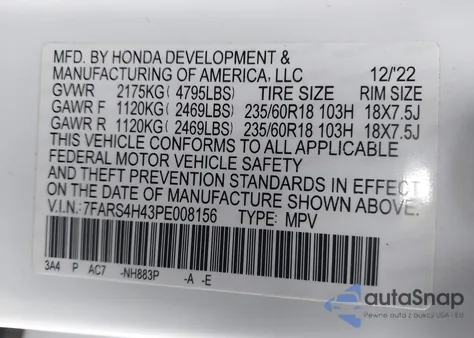 2023 Honda Cr-V Ex Awd z USA, uszkodzony, nr VIN 7FARS4H43PE008156